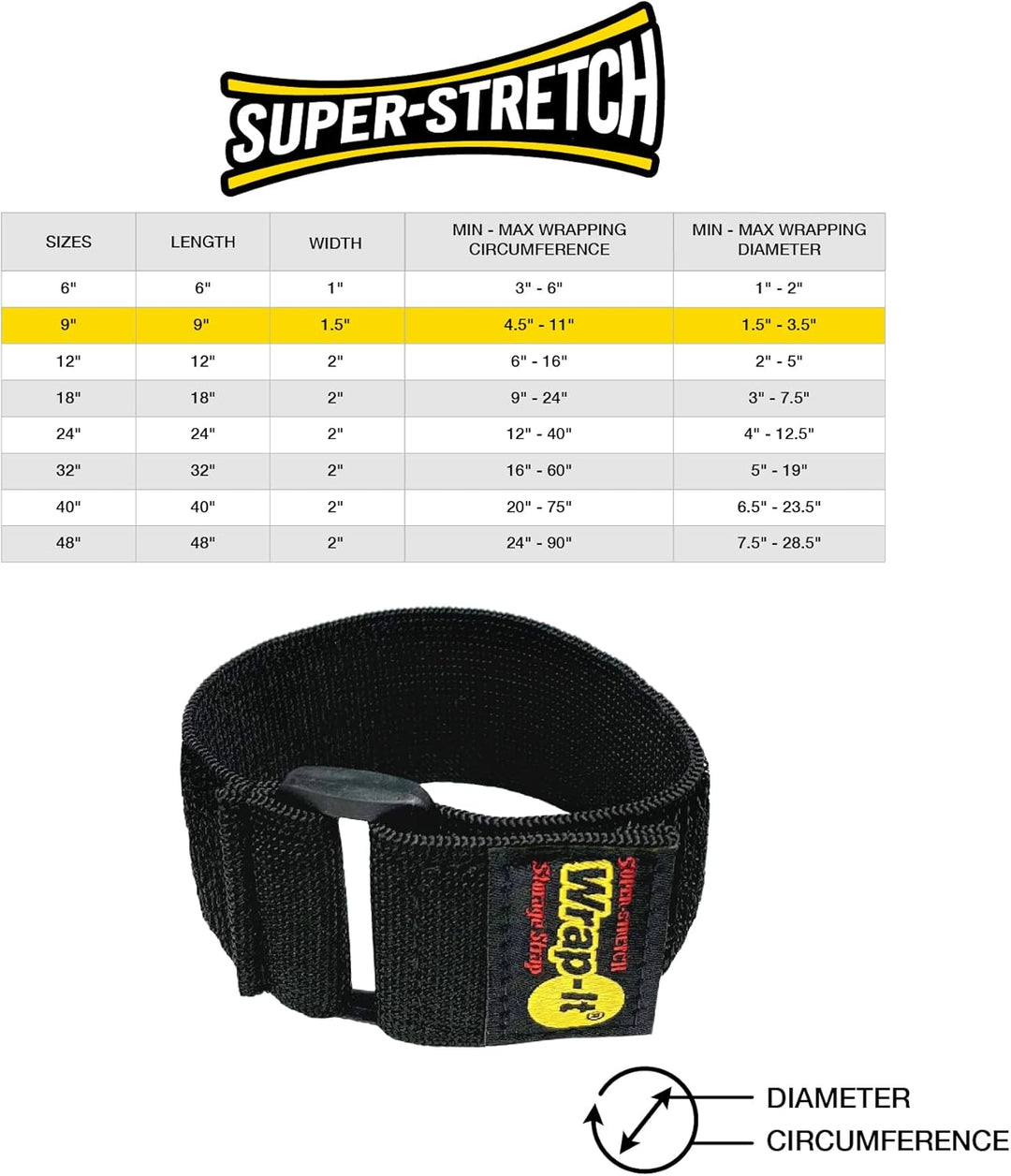 Super Stretch Wrap-It Storage Straps – (10) 22,9 cm orange – elastische Klettverschlüsse – Verlänger