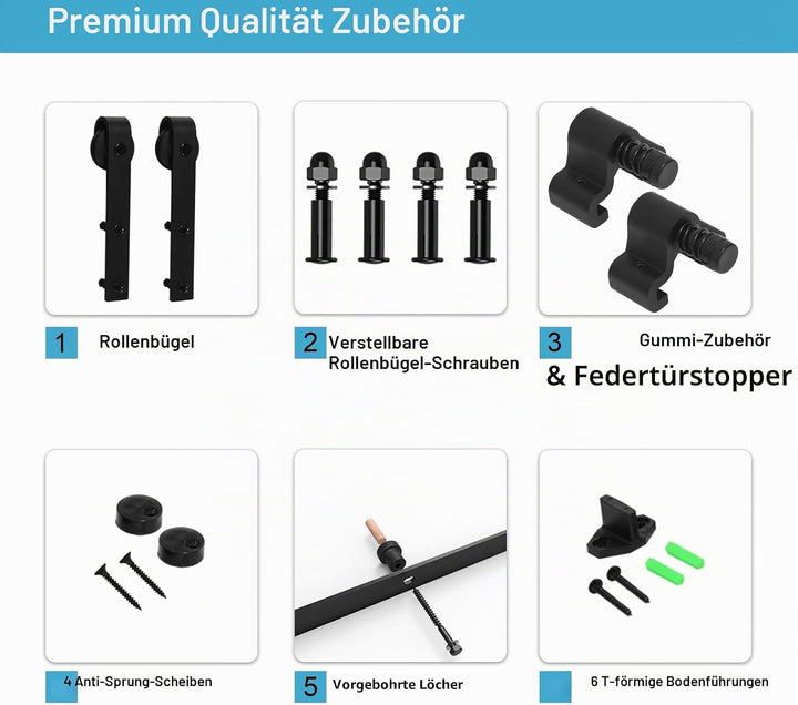 246cm-8FT Schiebetürbeschlag Set Schiebetürsystem Laufschiene Innentüren Trennwände Flaschenzug aus