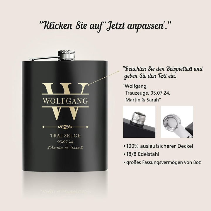 Flachmann Mit Gravur, 5 Stück Flachmänner Personalisiert 227ml/8oz für Trauzeugen Geschenke, Gravier