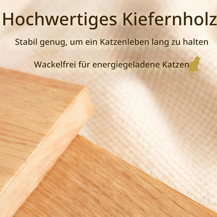 KVIDA Kratzbaum Holz 144 cm für grosse Katzen bis 15 kg, extra Stabiler Katzenbaum Holz, Dicke Massi