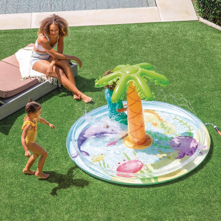 Intex Aufblasbarer Kinderpool mit Palmenspray, Ø 173 x 104 cm, mit Wasserspritzer, Schlauchanschluss