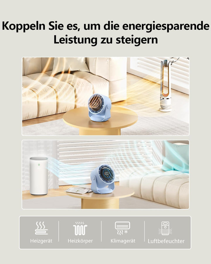 Tischventilator, USB Ventilator mit 100 Geschwindigkeitsstufen 105° Schwenkfunktion LED Display mit