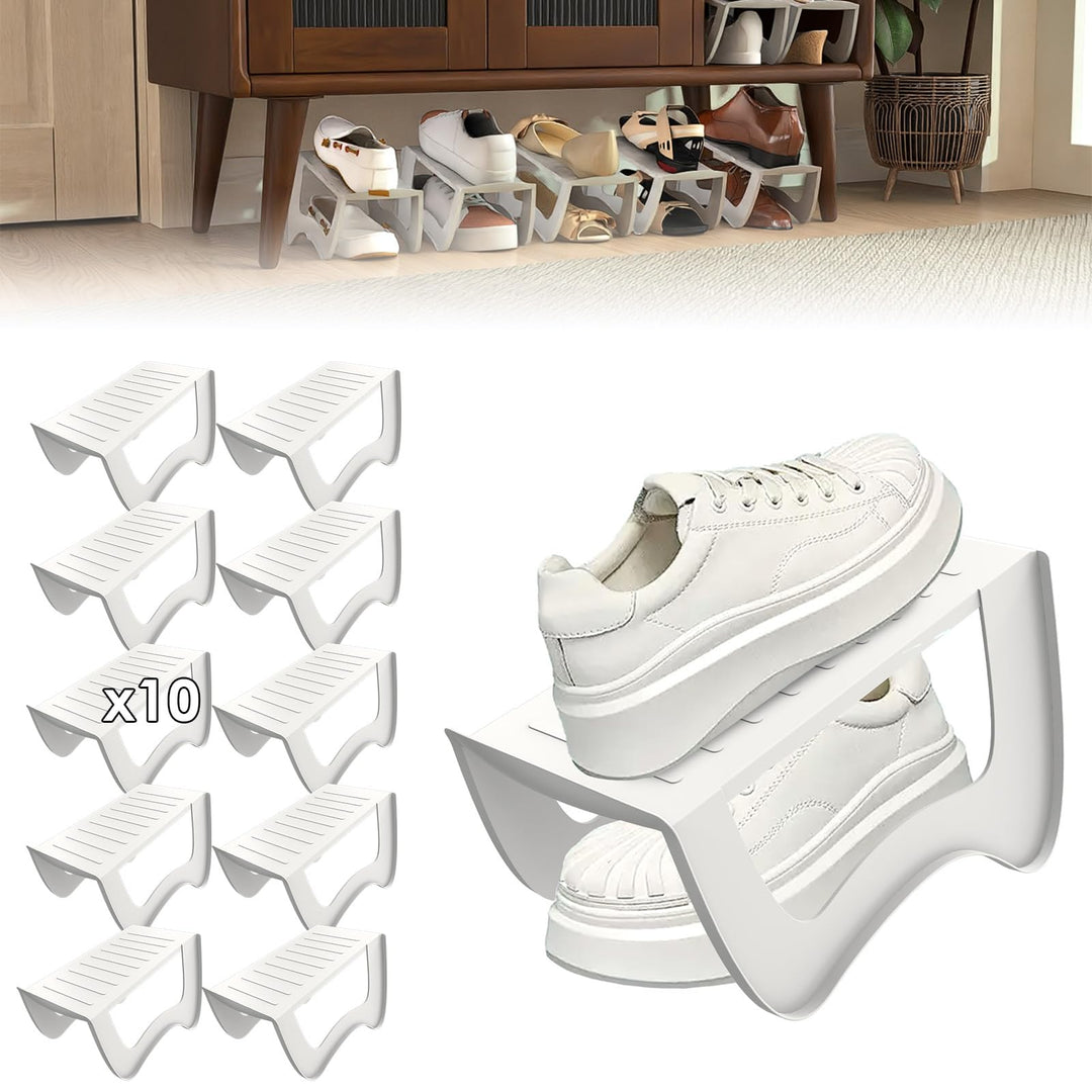 10 Stück rutschfest Schuhschlitz Organizer, Doppelschicht Schuhhalter, Schuhorganizer Schuhstapler a