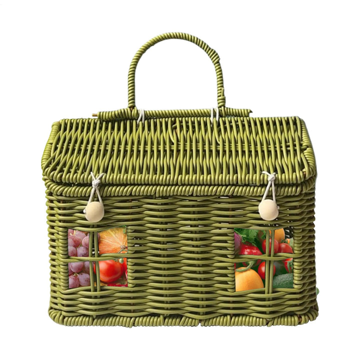 Easter Basket - Woven House Picnic Basket, Multipurpose Storage with Handle and Lid, Decorative Cont