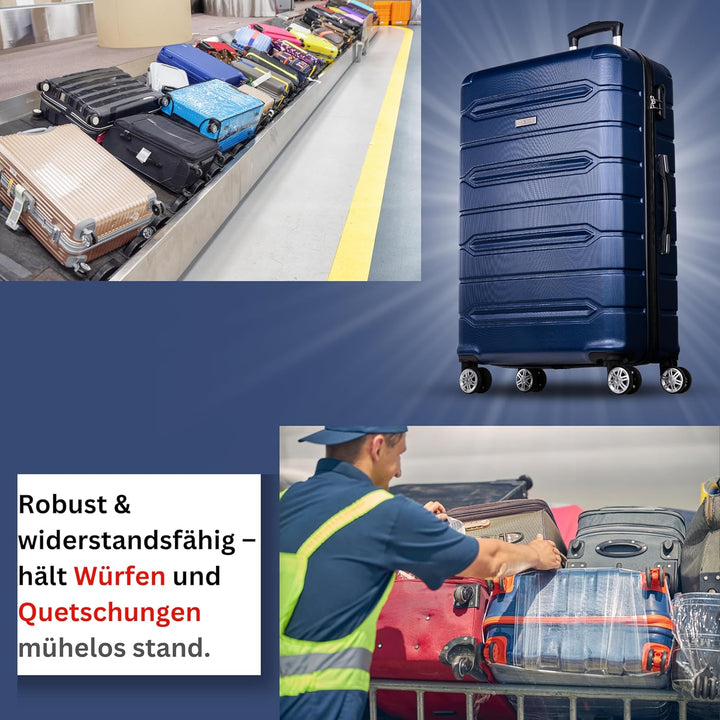 NOWI Hartschalenkoffer Mittelgross – 62,7L Volumen – 8 Rollen 360° drehbar – Leichter ABS Koffer mit