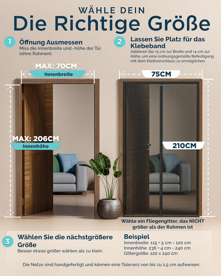 ARCOL Fliegengitter Balkontür 75x210 cm cm aus Fiberglas – Schluss mit Mücken in 3 Min., Ultrafeines