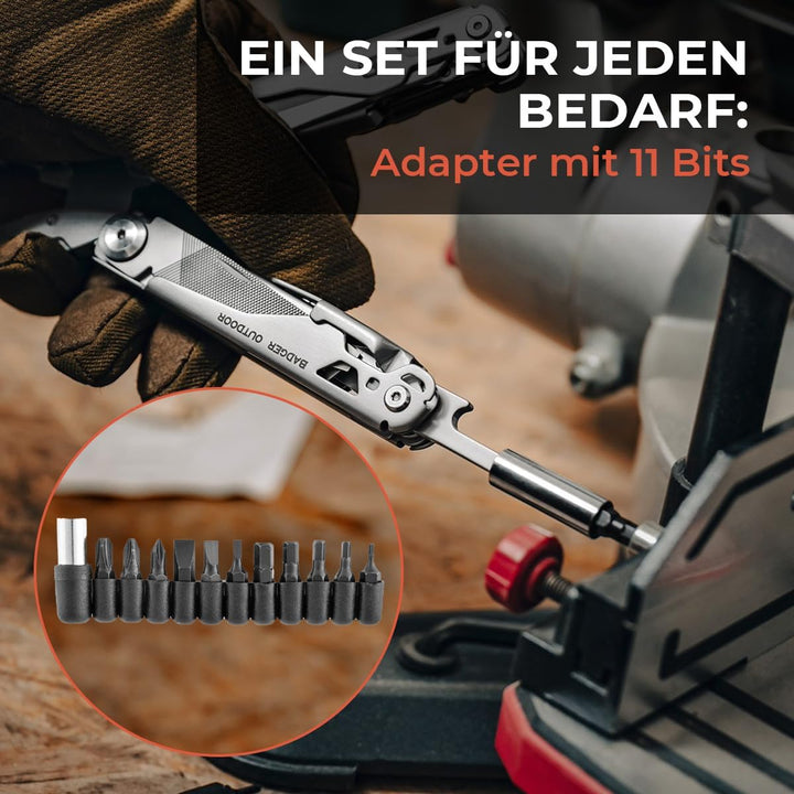 Badger Outdoor Solid Multitool 16in1, Edelstahl Taschenmesser Set Silber, Silber