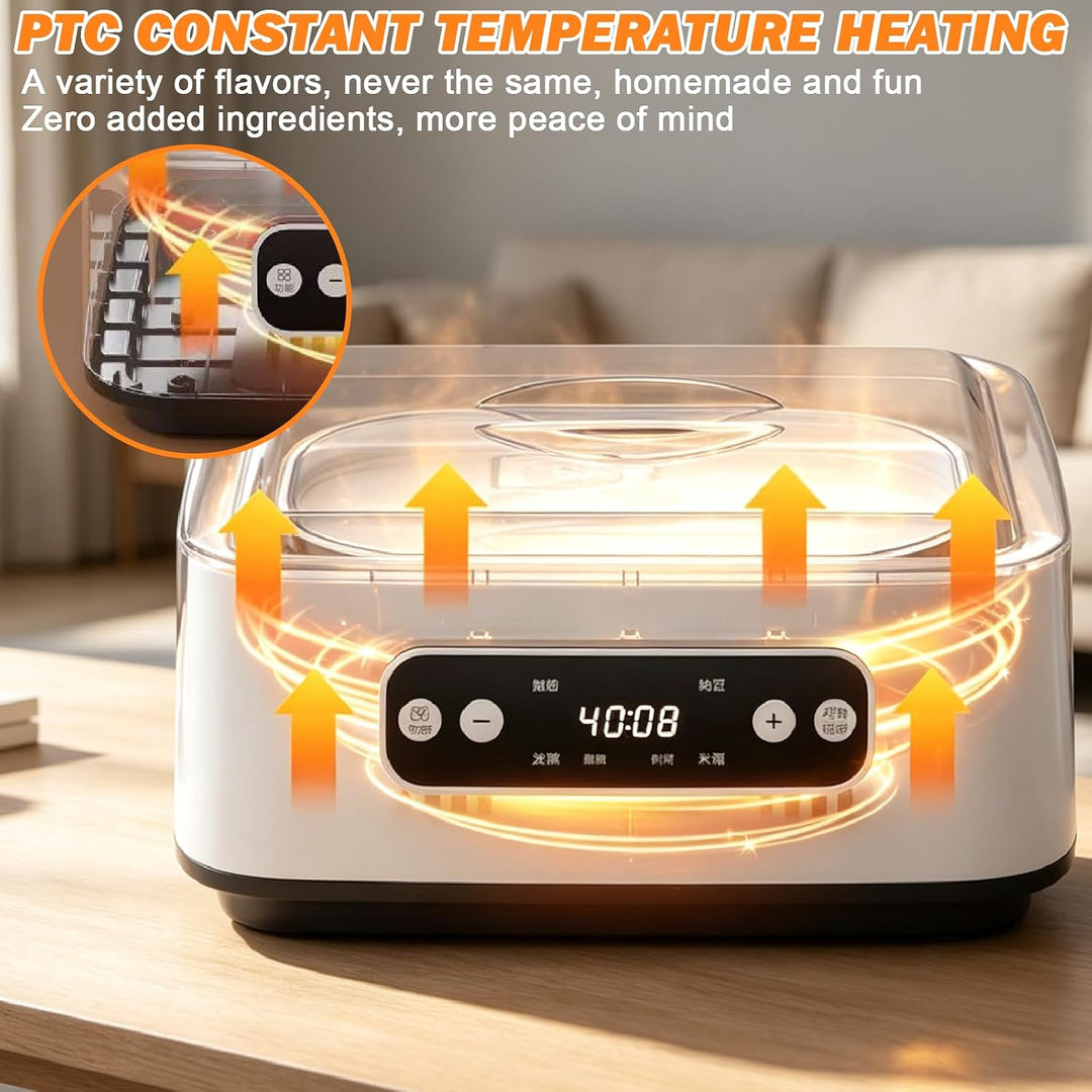 Joghurtbereiter mit 6 Glasbehälter 180ml, 1.6L Joghurtmaschine mit Temperatur &amp; Timer, 20W 4 voreing