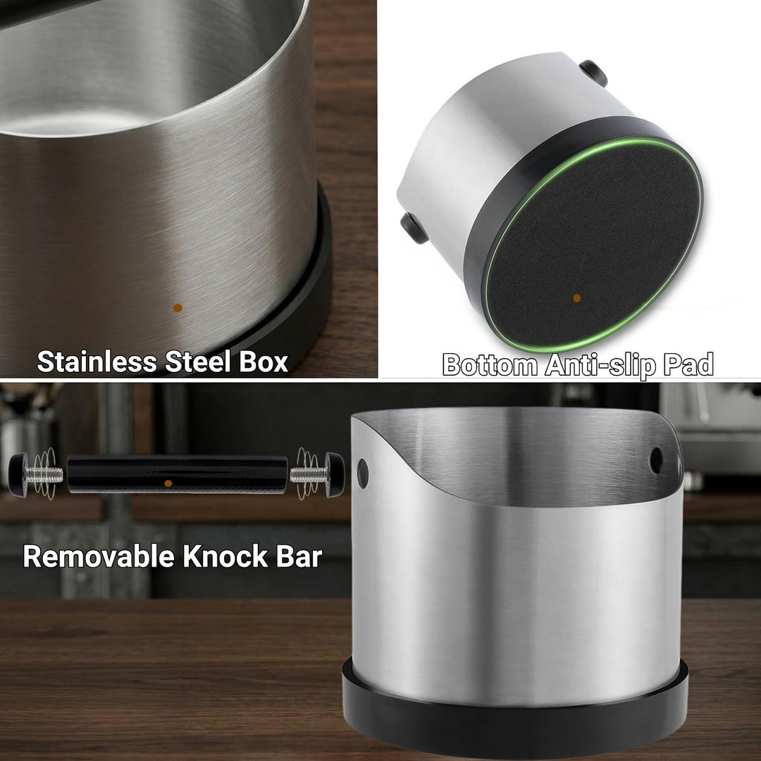 Abklopfbehälter für Siebträger, 1400ml Grosse Edelstahl Espresso Kaffee Knock Box, Abklopfschale Kno