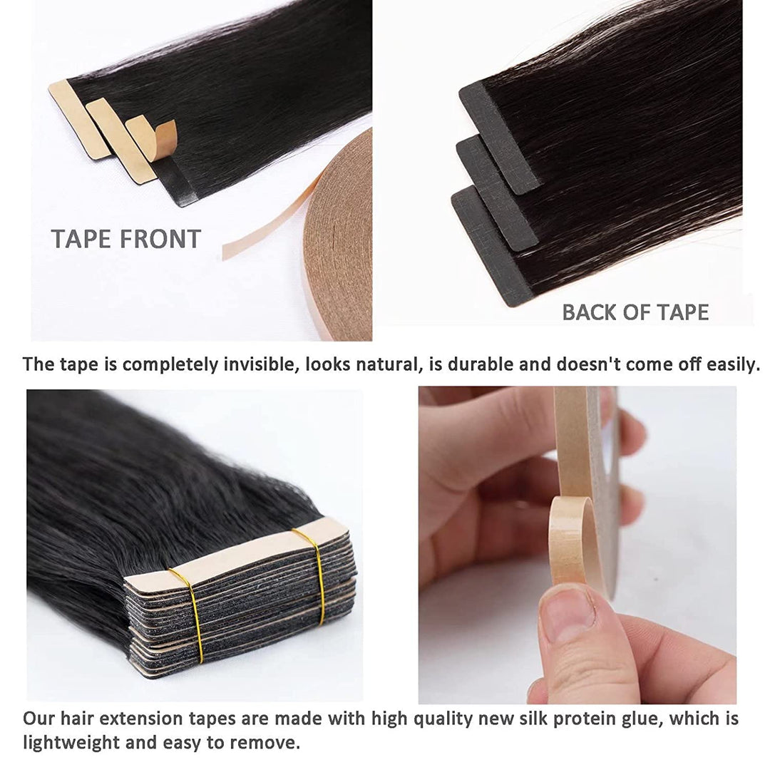 HotLulana Tape Extensions Echthaar Natürliches Schwarz Extensions Echthaar 14zoll/35cm 40Pcs 80g Inv