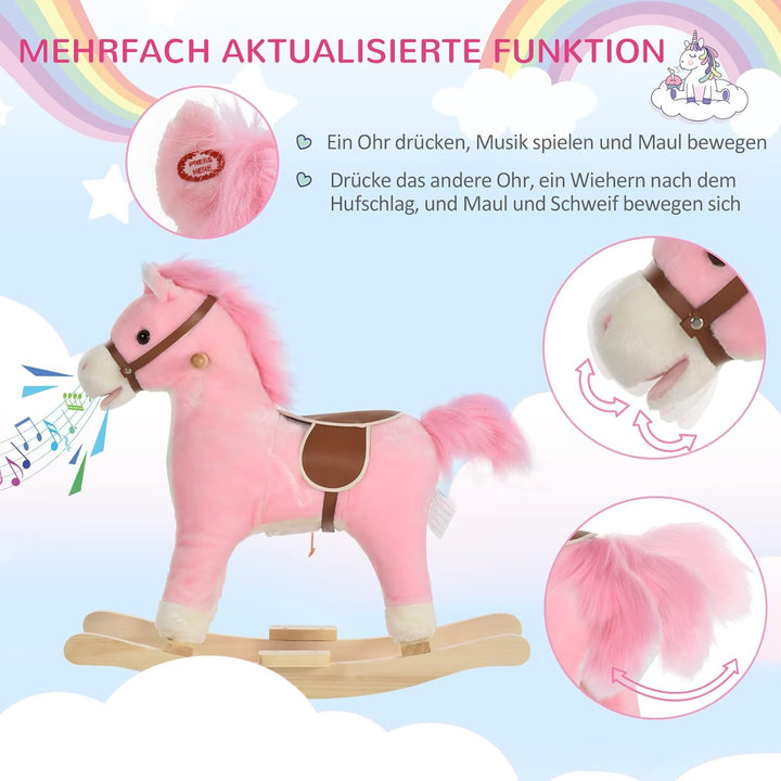 HOMCOM Kinder Schaukelpferd Baby Schaukeltier Pferd mit Tiergeräusche Spielzeug Haltegriffe für 36-7
