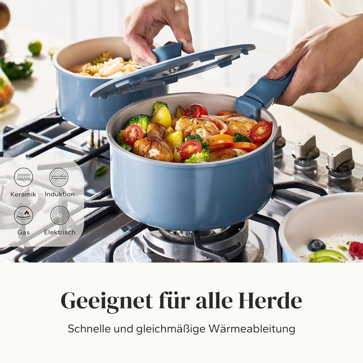 Redchef Töpfe Set mit Abnehmbaren Griffen, Antihaft Keramik Topfset 16/18/20cm und 3-IN-1 Verschluss