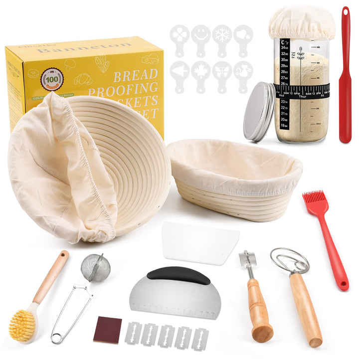 Brotback-Set, rund &amp; oval, 12-teilig, natürliches Rattan, Zubehör für Brot, Pflegeleicht für Anfänge