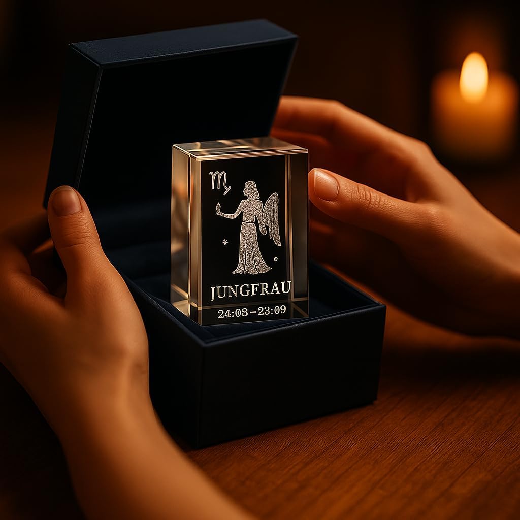 Generisch Jungfrau 3D Glas Kristall Quader XL Sternzeichen im Hochformat - Wien Österreich Austria -