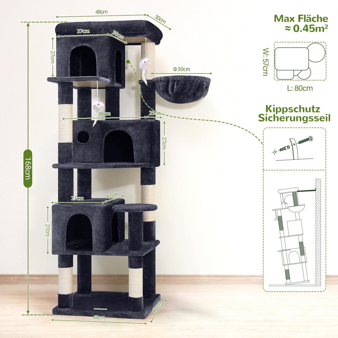 Globlazer F66 Kratzbaum Ecke für Erwachsene Katzen 168 cm Stabil Katzenbaum 168cm Dunkelgrau, 168cm