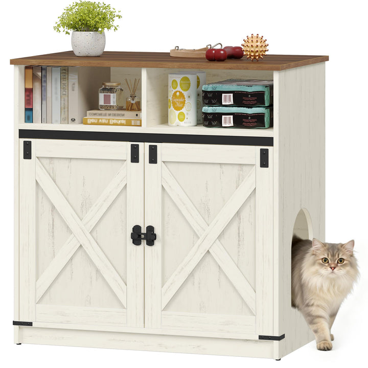 Hzuaneri Katzenklo Schrank, 80 x 48 x 80 cm, Versteckte Katzenschrank mit Stauraum, Katzenschrank au