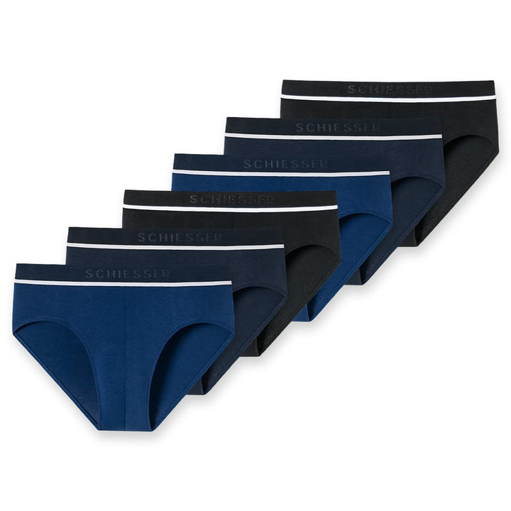 Schiesser Herren Slip XL 6 X Blau / Schwarz, XL 6 X Blau / Schwarz