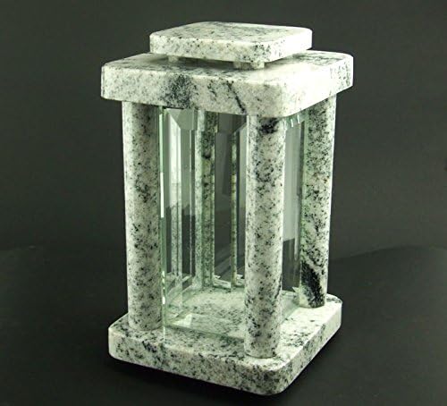 designgrab Modern Grablampe mit Vase und 2 Stück Sockel aus Granit Viscont White, Grabschmuckset