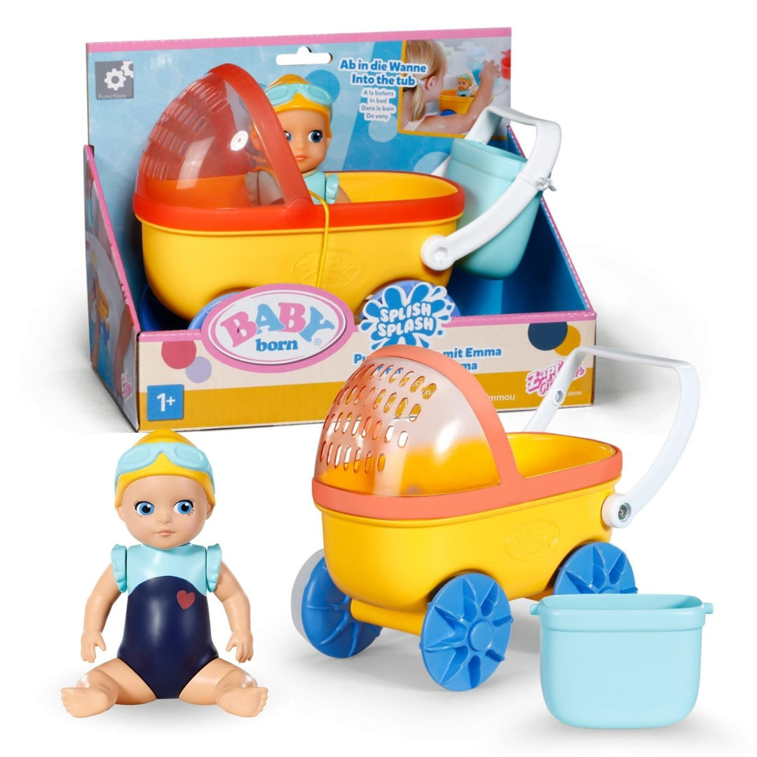 BABY born Splish Splash Bade-Spielzeug-Set mit Emma im Kinderwagen - Saugnäpfe zum Befestigen - Inkl