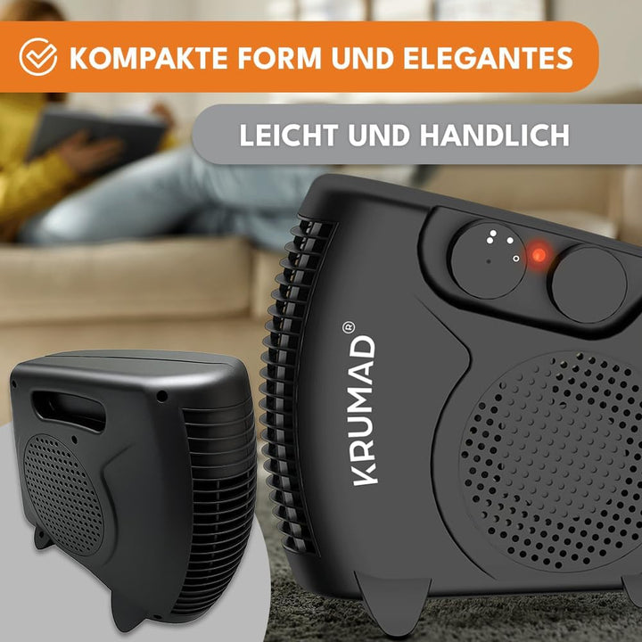 KRUMAD Heizlüfter 2000 W, Elektrische Heizung mit Thermostat &amp; 2 Heizstufen, Energiesparender Elektr