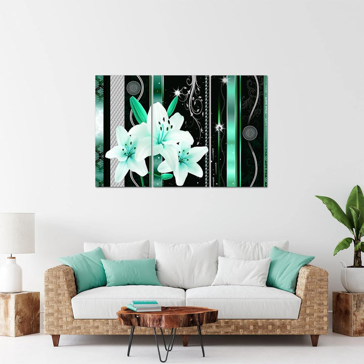 Runa Art Wandbilder Blumen Lilien Bild XXL Wohnzimmer Schlafzimmer Türkis Abstrakt 120 x 80 cm 3 Tei