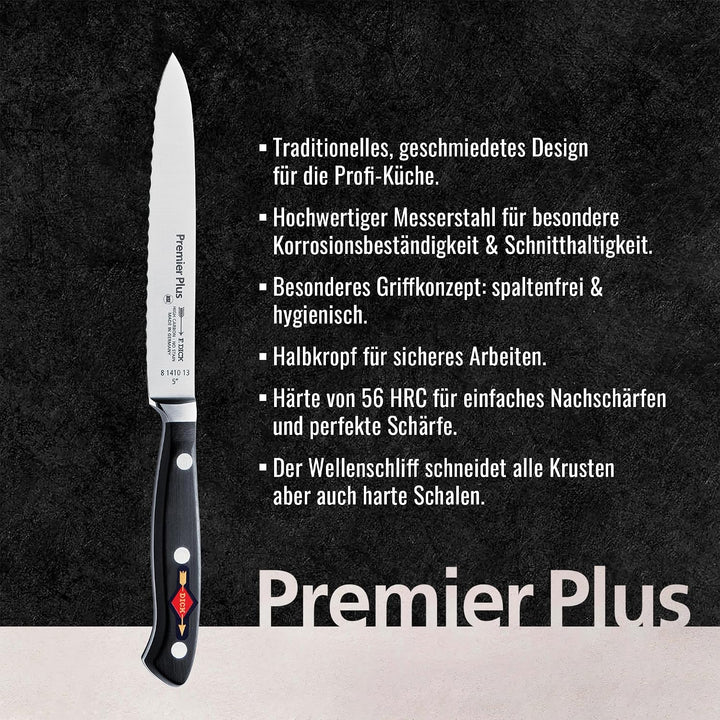 F. Dick Premier Plus Allzweckmesser Wellenschliff (Klingenlänge 13 cm, Kochmesser, Küchenmesser, Här