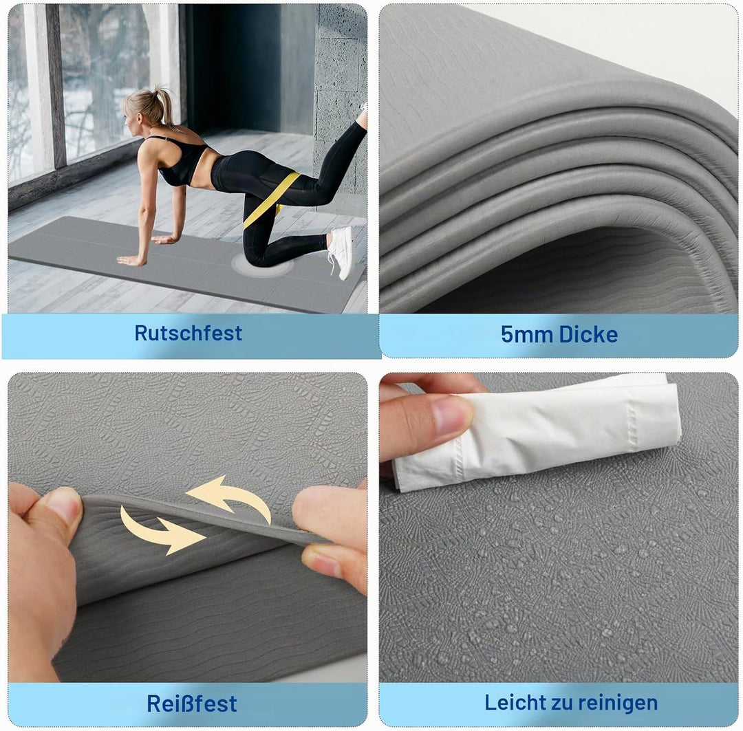 Foldable Yoga Mat - TPE Exercise Pilates Mat - Yoga Matte - Fitnessmatte - 183 x 61 cm, 5 mm Dick, S