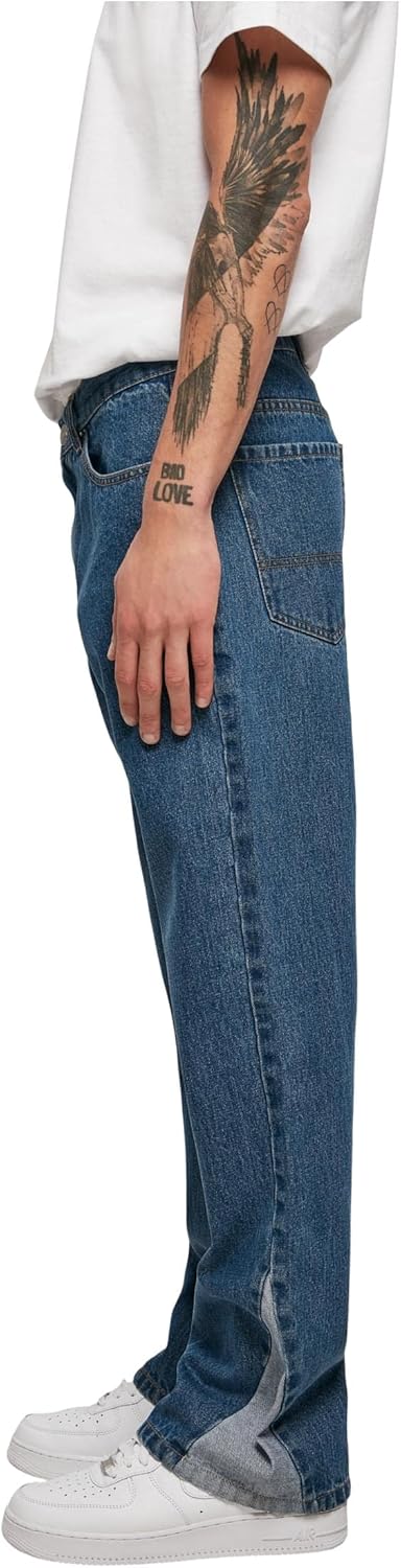 Urban Classics Herren Hose, Organic Triangle Denim Jeans aus BIO-Baumwolle, weites Bein mit Einsatz