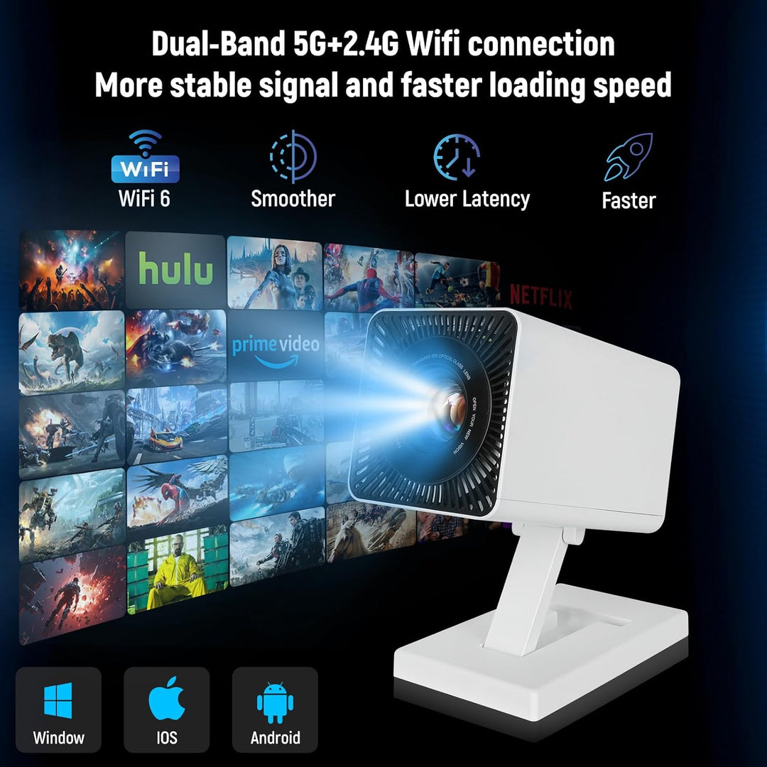 Mini Beamer 4K Mini Projektor WiFi6 und Bluetooth 5.0，150 ANSI Lumen Tragbarer Videoprojektor, Autom