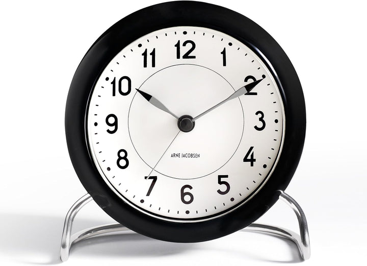 Arne Jacobsen Tischuhr Ø11 cm Station Originaldesign Lichtfunktion, weiss 11cm Schwarz, 11cm Schwarz