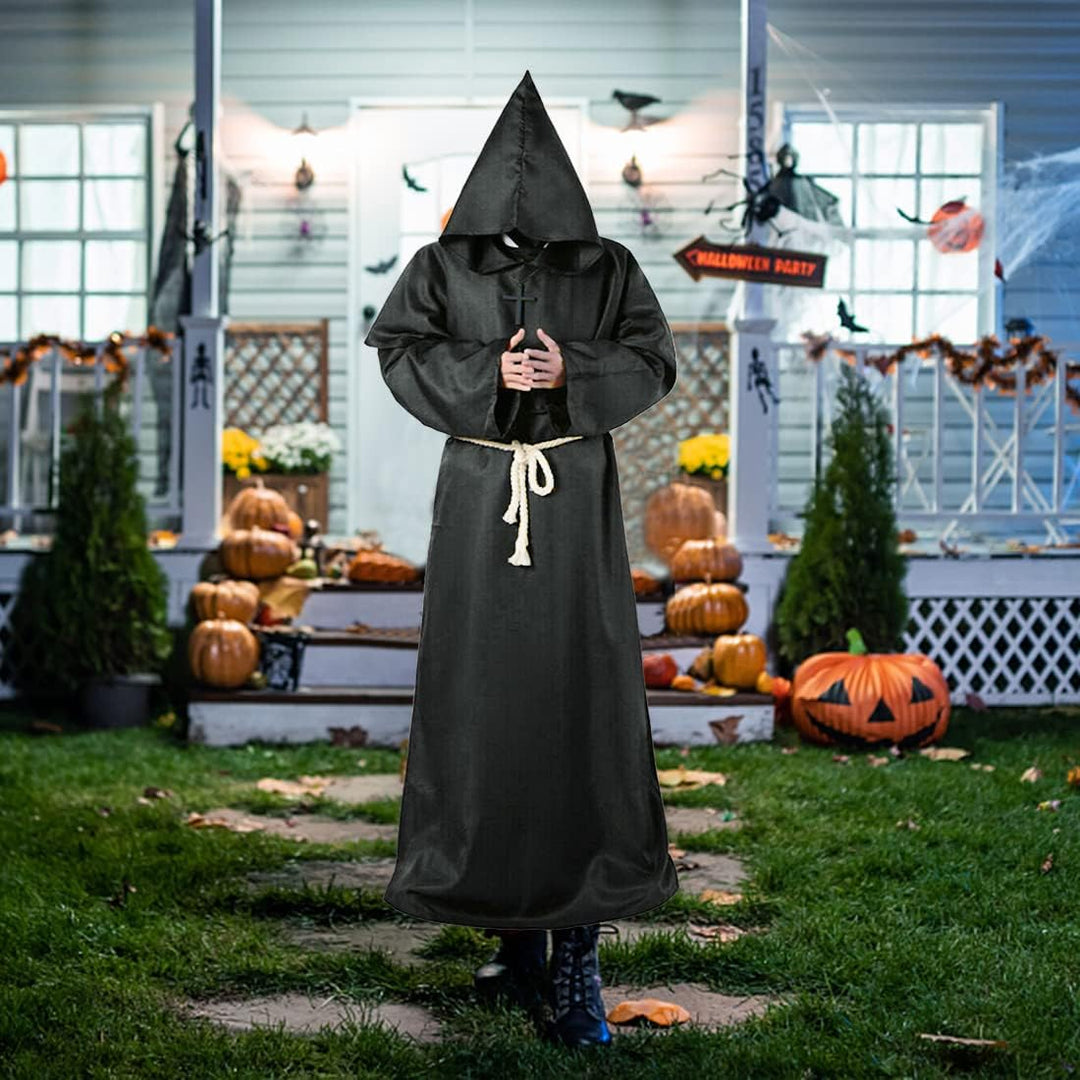 Wishstar Mönch Robe, XL Mittelalterliche Renaissance Robe, Kostüm Mönch mit Kapuze und Kordel, Schwa