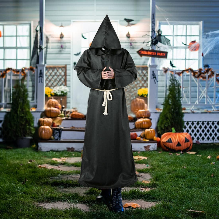 Wishstar Mönch Robe, XL Mittelalterliche Renaissance Robe, Kostüm Mönch mit Kapuze und Kordel, Schwa