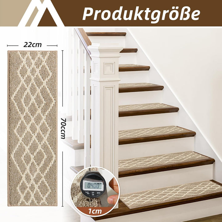 COSY HOMEER 15 Stück Treppenstufen Matten, 70 x 22cm Anti Rutsch Stufenmatten Selbstklebend, Maschin
