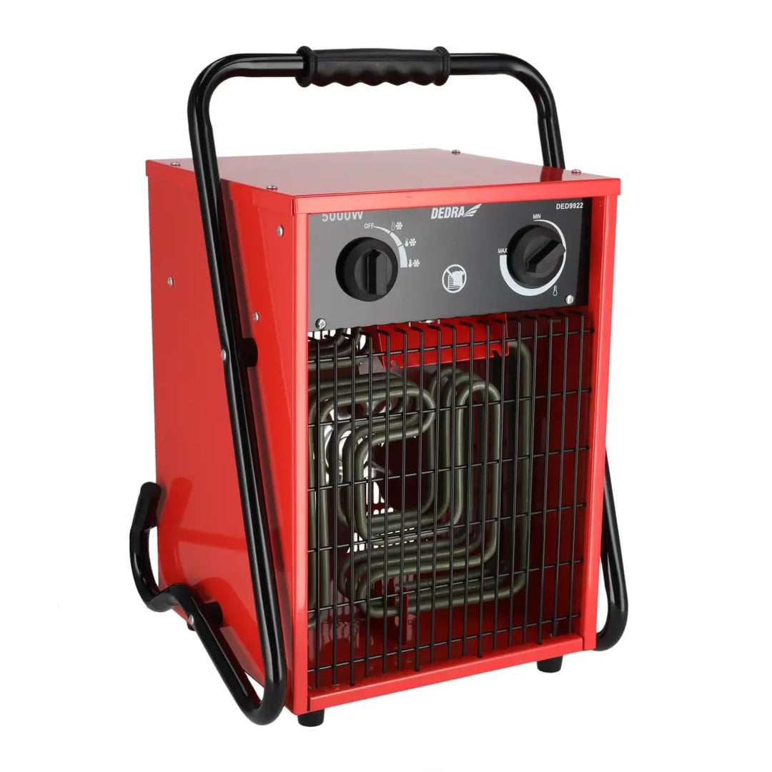 DEDRA Elektrischer Heizlüfter 5 kW, 400 V, quadratisch, rot, für gut isolierte Räume, Thermostat, Üb