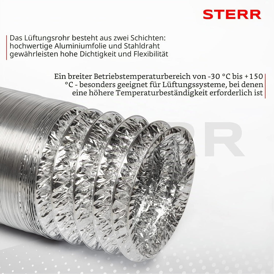 STERR Aluminium Flexschlauch - 160 mm x 10 m - Belüftungsschlauch - Aluflexrohr - AC-Entlüftung - Al