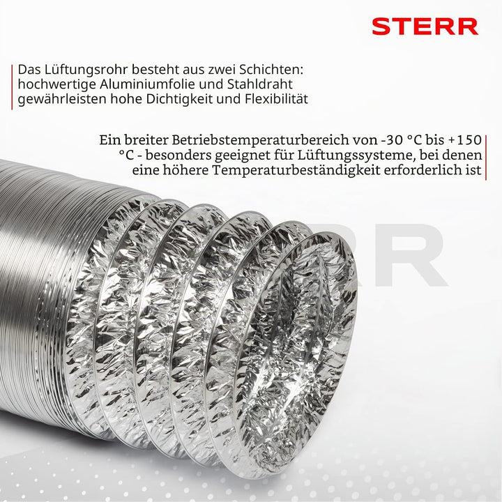STERR Aluminium Flexschlauch - 160 mm x 10 m - Belüftungsschlauch - Aluflexrohr - AC-Entlüftung - Al