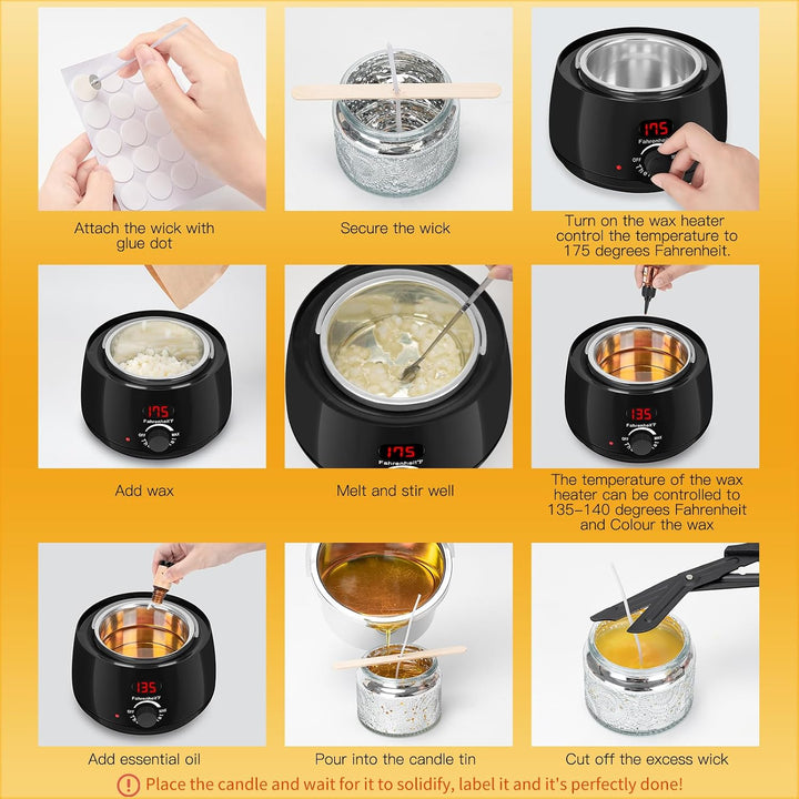 TECHMUR Kerzen Selber Machen Set, Komplette DIY Kerzen Set mit Elektrischer Wachsschmelzer, 1200g Na