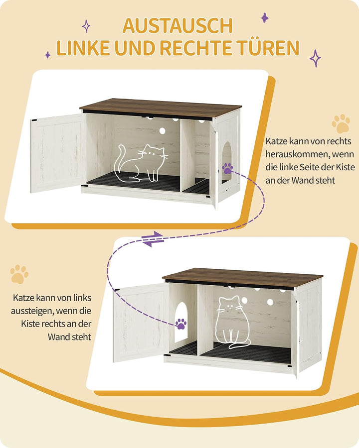 Hzuaneri Katzenklo Schrank, Katzenschrank, Katzentoilette mit Herausnehmbarer Trennwand, Katzenhaus,