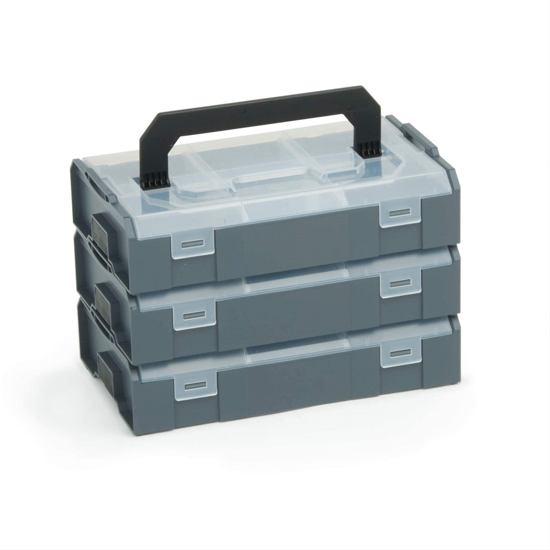Bosch Sortimo L BOXX Mini anthrazit | 3 Stk. im Set Deckel transparent | Ideale Aufbewahrungsbox Sor