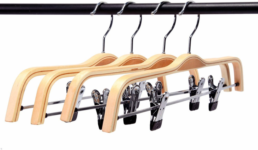 6X Holz Kleiderbügel Hosenspanner Hosenbügel für Hosen/Röcke rutschfest aus Schima-Holz 37,5 cm, 6