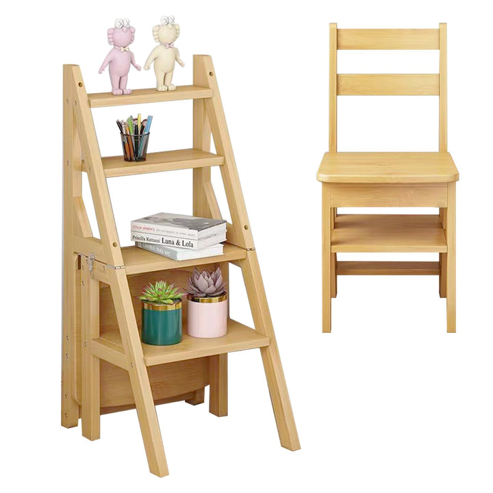 3-in-1 Holz Tritthocker Klappbar, 4 Stufen Leiterstuhl Multifunktionaler Klapptritt als Hocker &amp; Lei