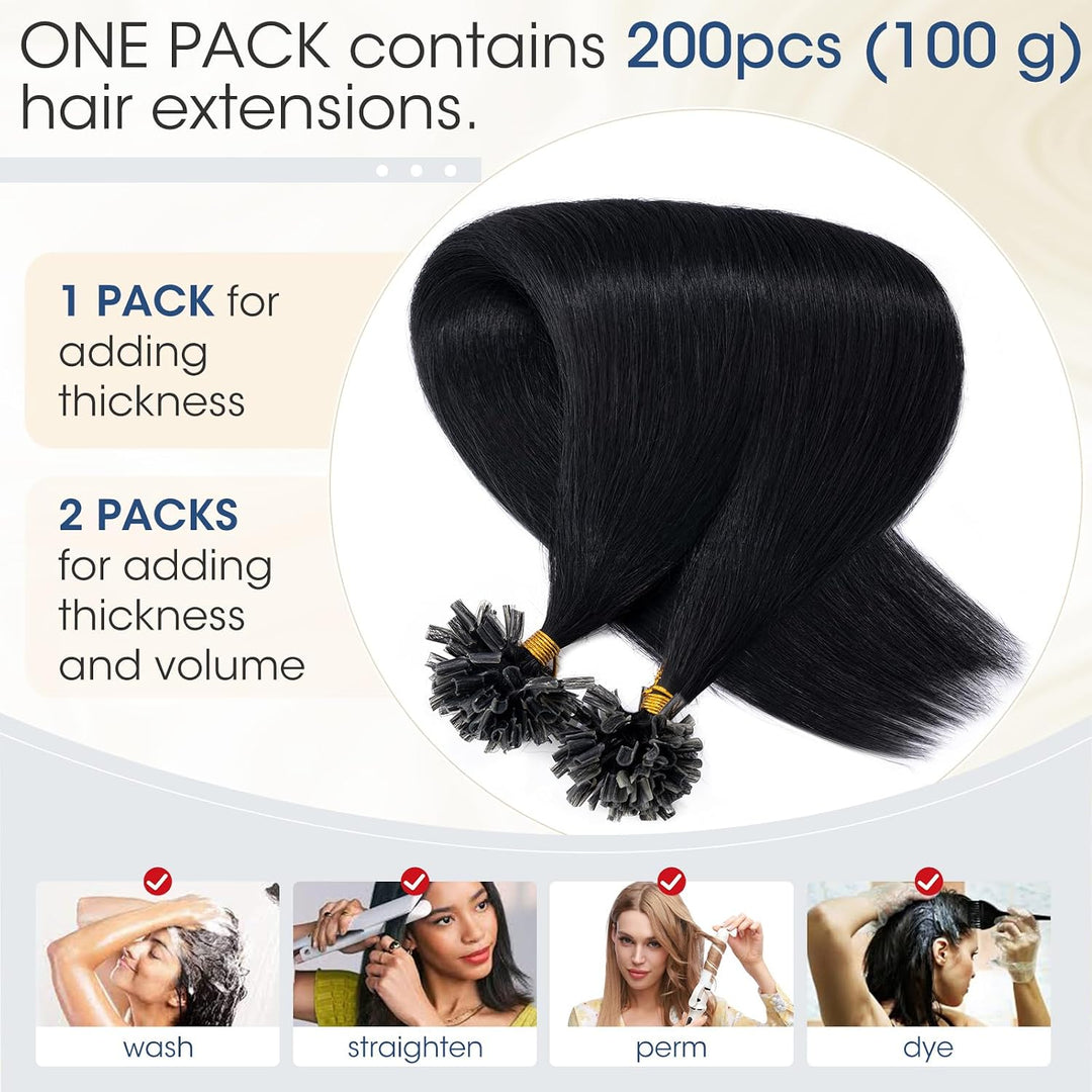 Elailite Extensions Echthaar Bondings 200 Stück 100g Haarverlängerung U-tips Keratin 50cm 