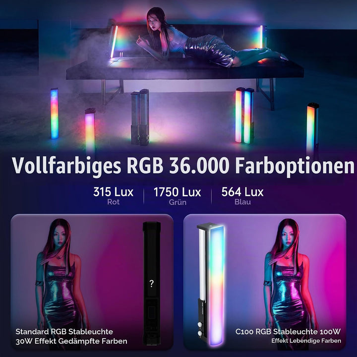 ZHIYUN CINEPEER C100 100W RGB Lichtstab, APP-Steuerung Videoleuchte Handgehalten 2700K-6500K CRI 95+