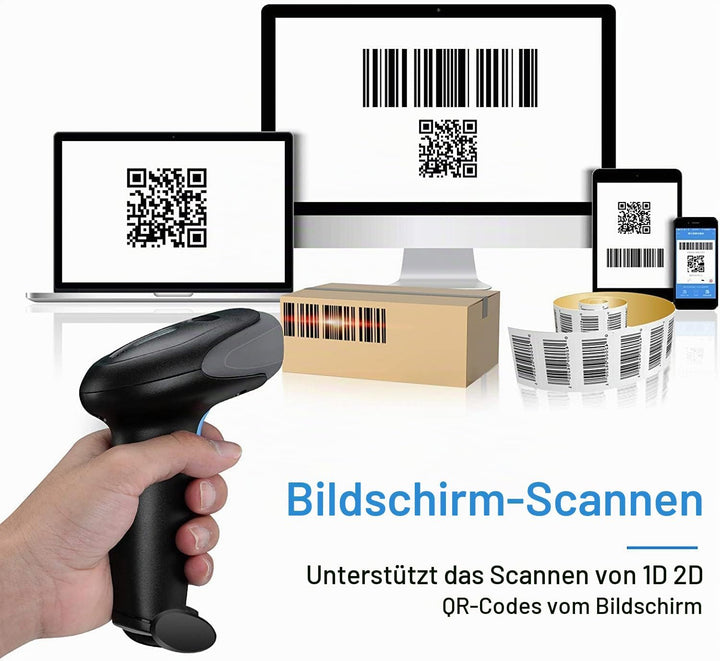Eyoyo 1D 2D QR Barcode Scanner with Stand, Handheld USB Wired Scanner for Inventory Management, Port