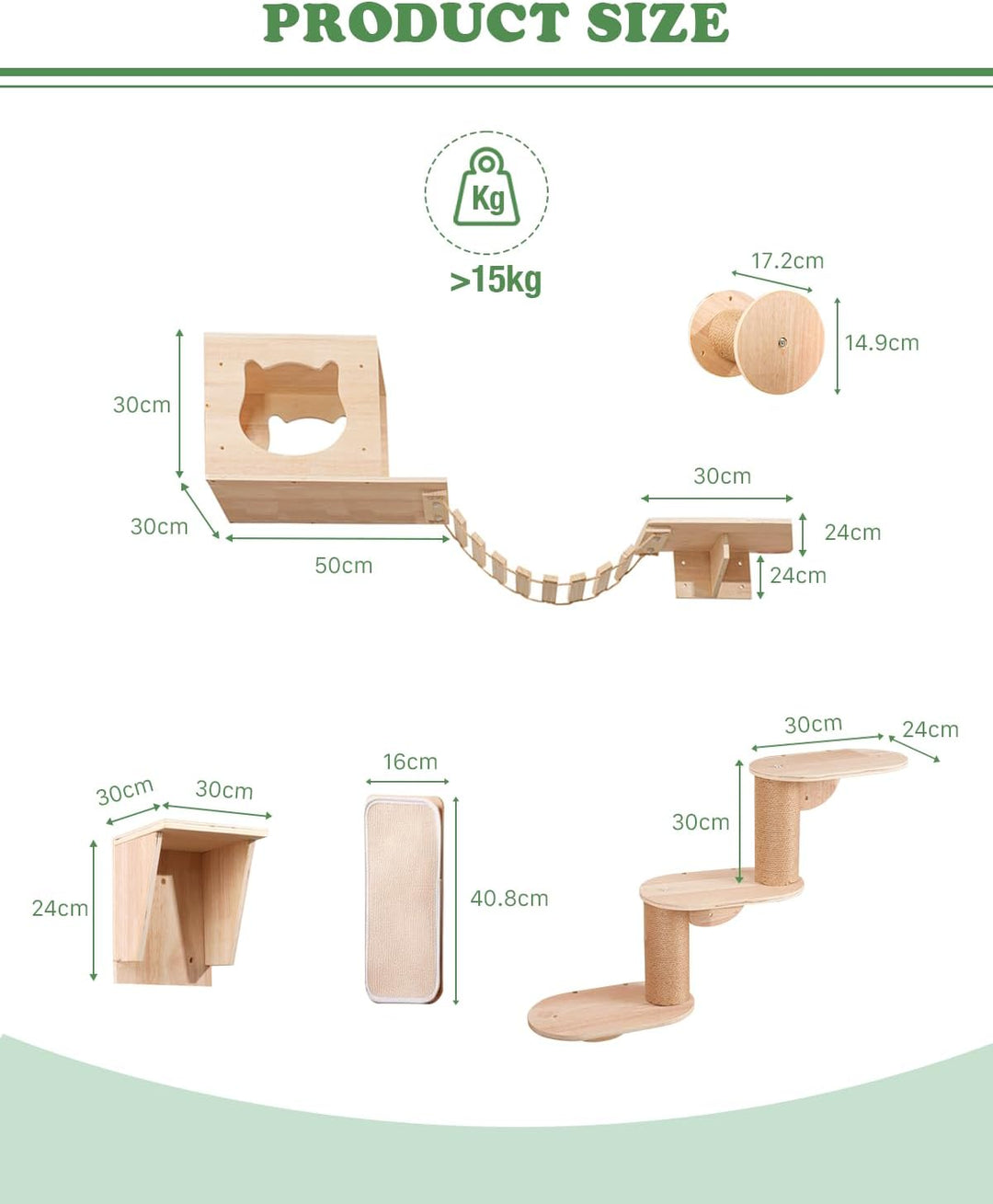Kletterwand Katzen, 5-teilig Katzen Kletterwand mit Katzenhäusern bis 15 kg 5PCS, 5PCS