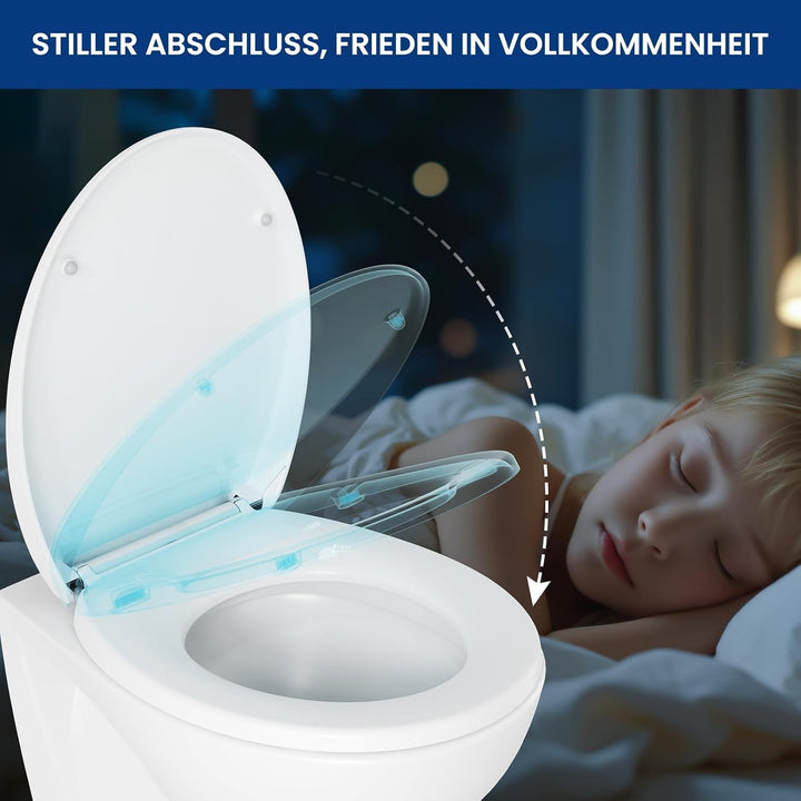 Toilettendeckel mit Absenkautomatik Oval, WC Sitz O-Form aus Urea-Duroplast, Quick Release, WC Sitz