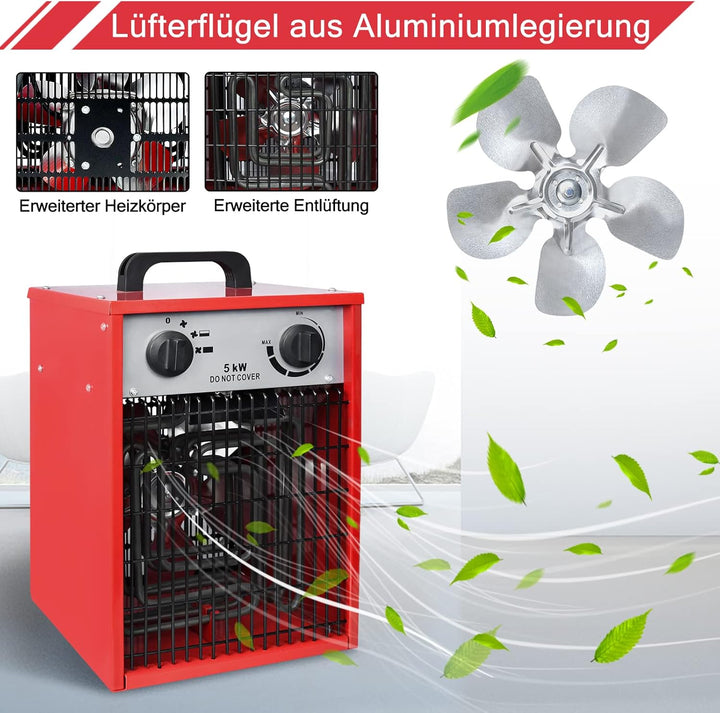 Heizlüfter Elektroheizung 5KW Elektroheizgebläse mit Integriertem Thermostat und Überlastschutz 400V