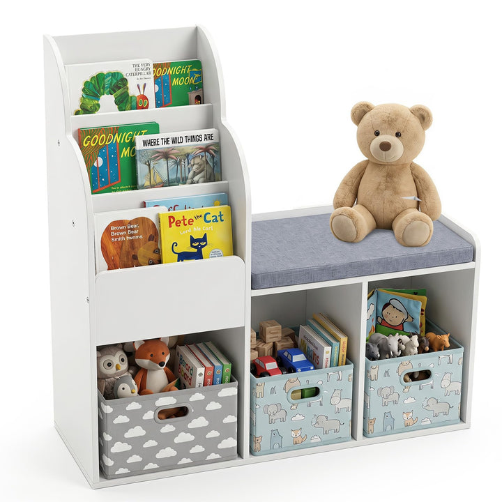 DREAMADE Dücherregal Kinder, Kinderregal mit Sitzbank