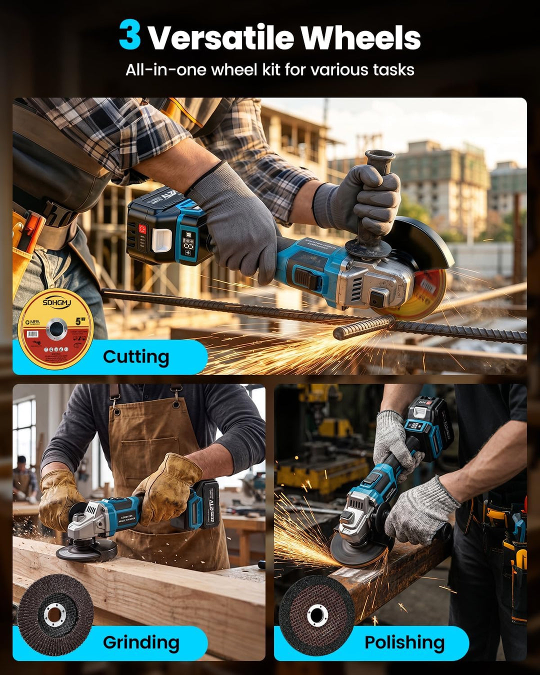 Akku Winkelschleifer Set 125mm kompatibel mit Makita 18V Blau, Blau