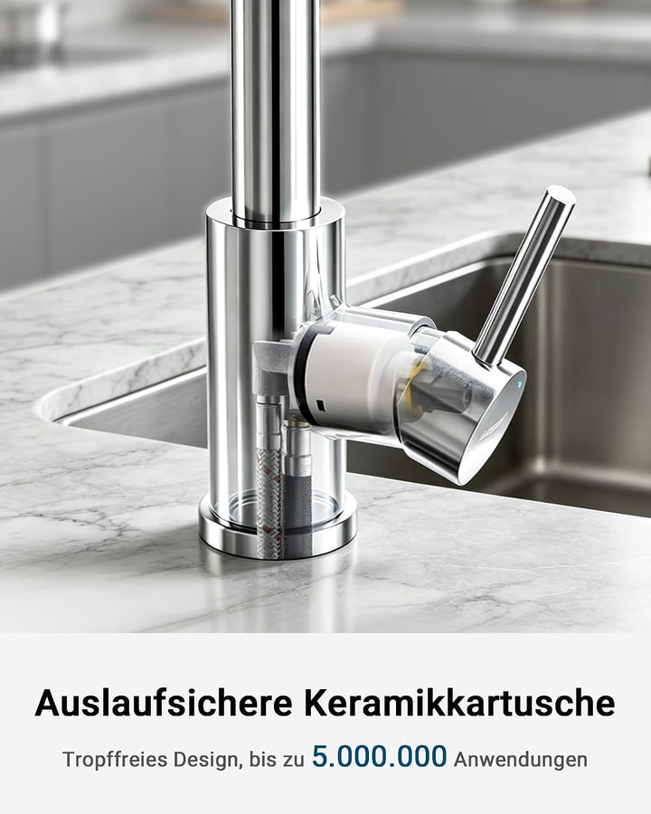 Ibergrif M22136 Wasserhahn Küche Ausziehbar Mischbatterie- Küchenarmatur Edelstahl 360° Schwenkbar,